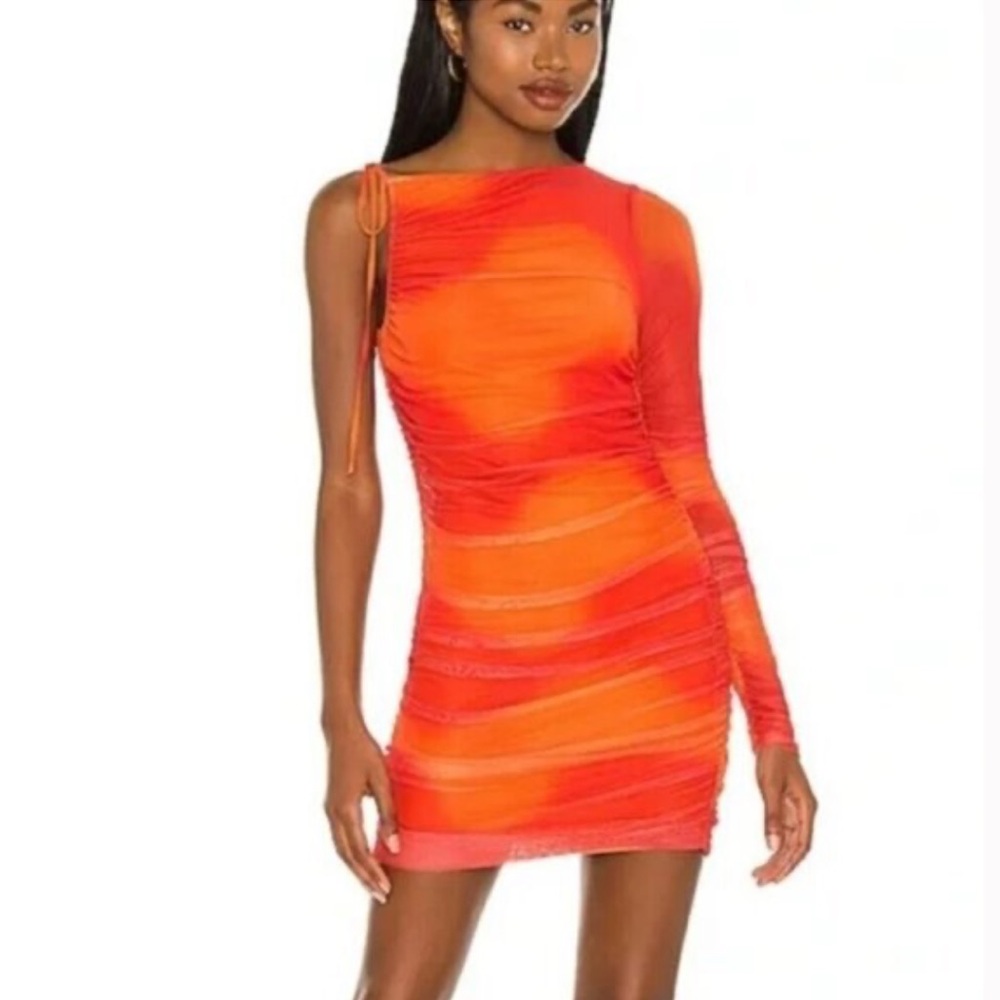 Camila Coelho Asymmetrical Dress in Fiery Red and Orange